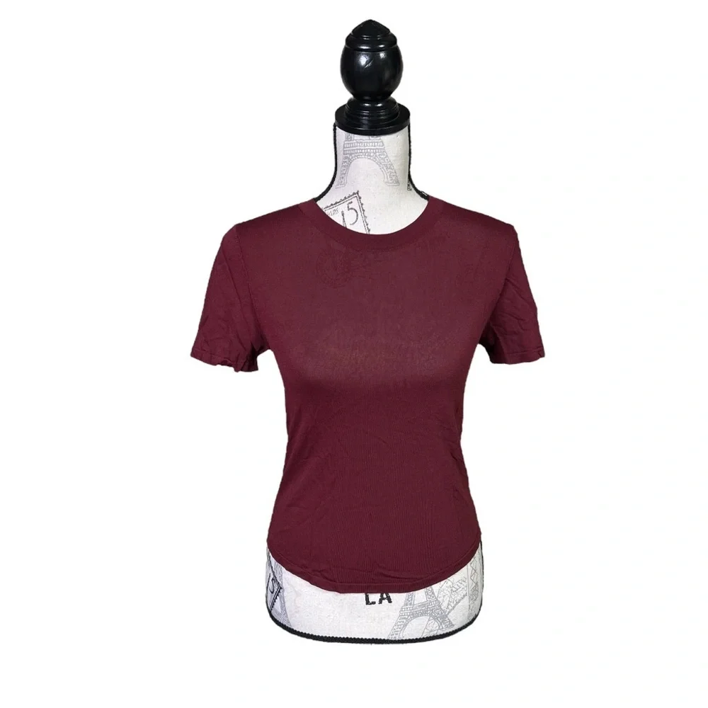 Zara M Burgundy Lightweight Knit Tee Shirt - Picture 2 of 5